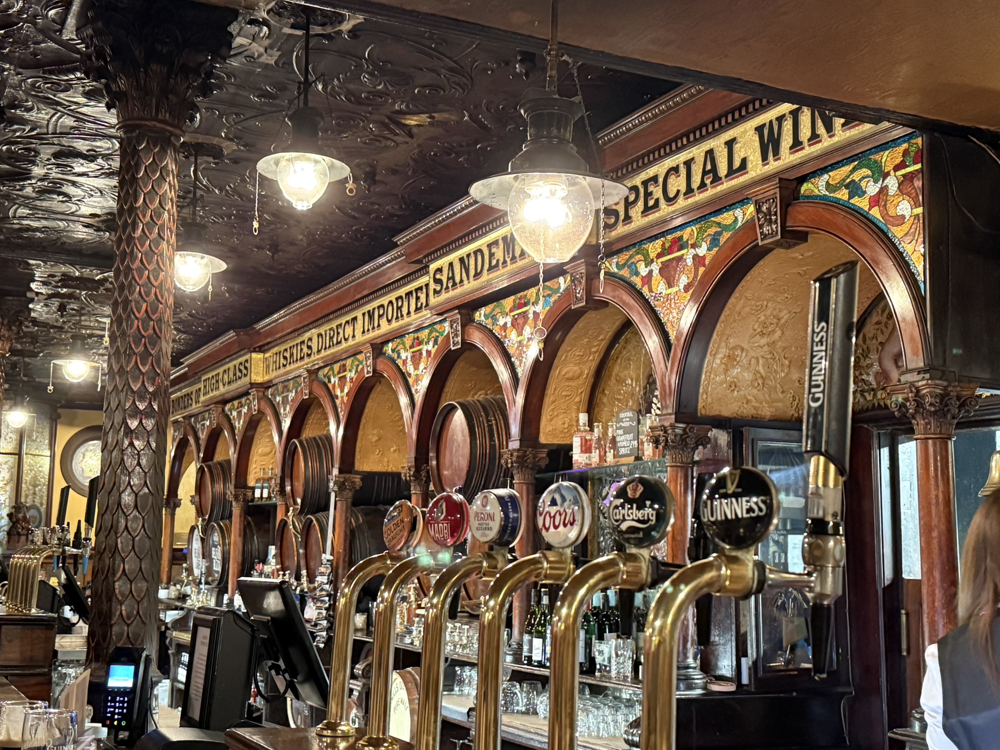 Inside the ornate Victorian bar of the Crown Saloon, Belfast