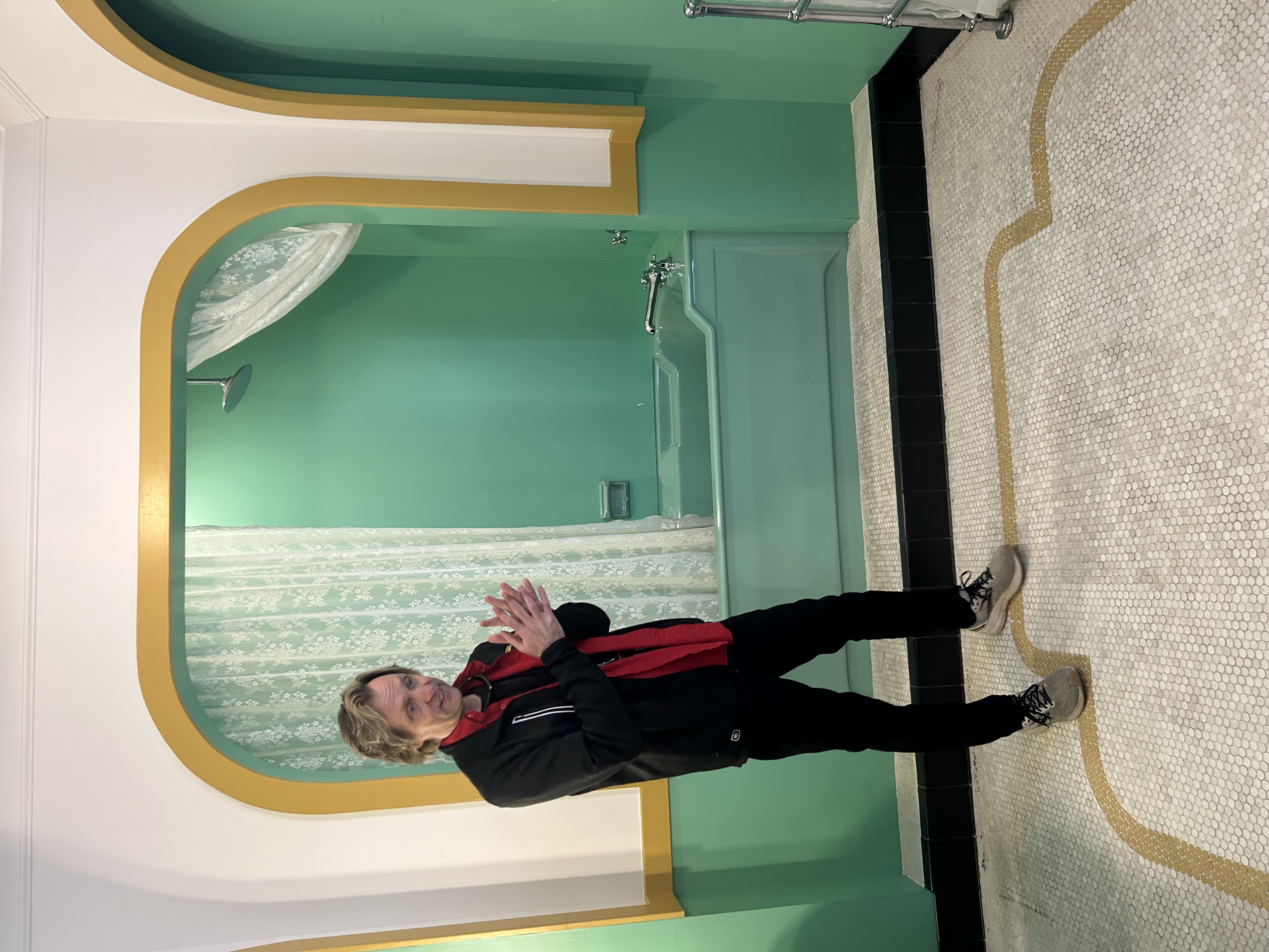 A recreation of the green-and-gold twins' bathroom from The Shining