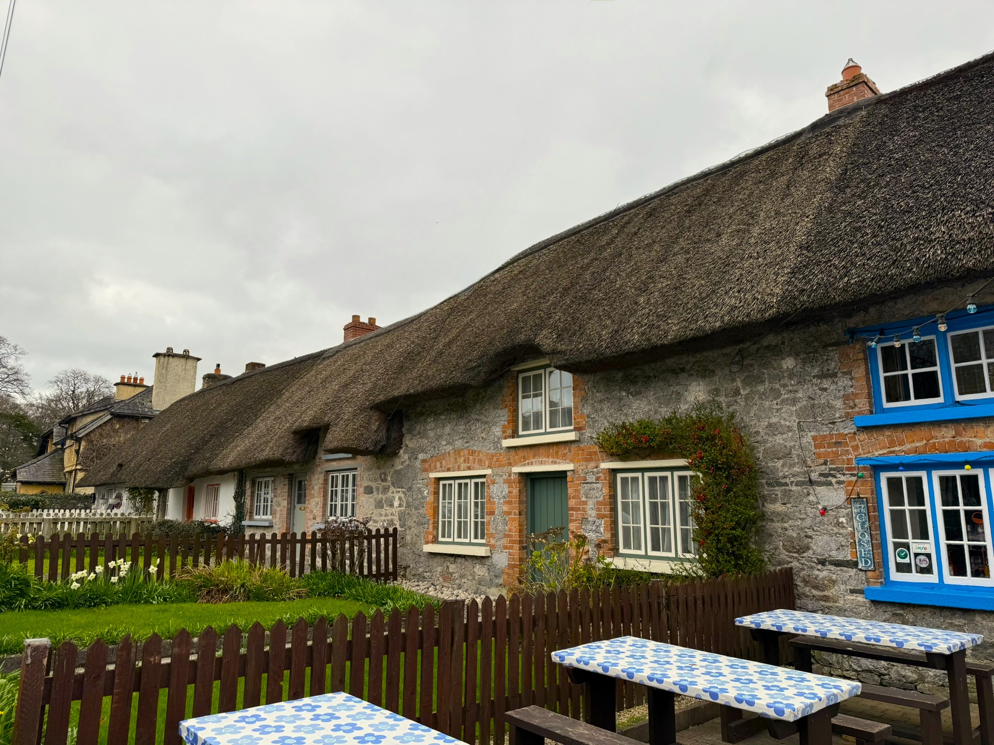 Thatched stone cottages in the village of Adare, County Limerick