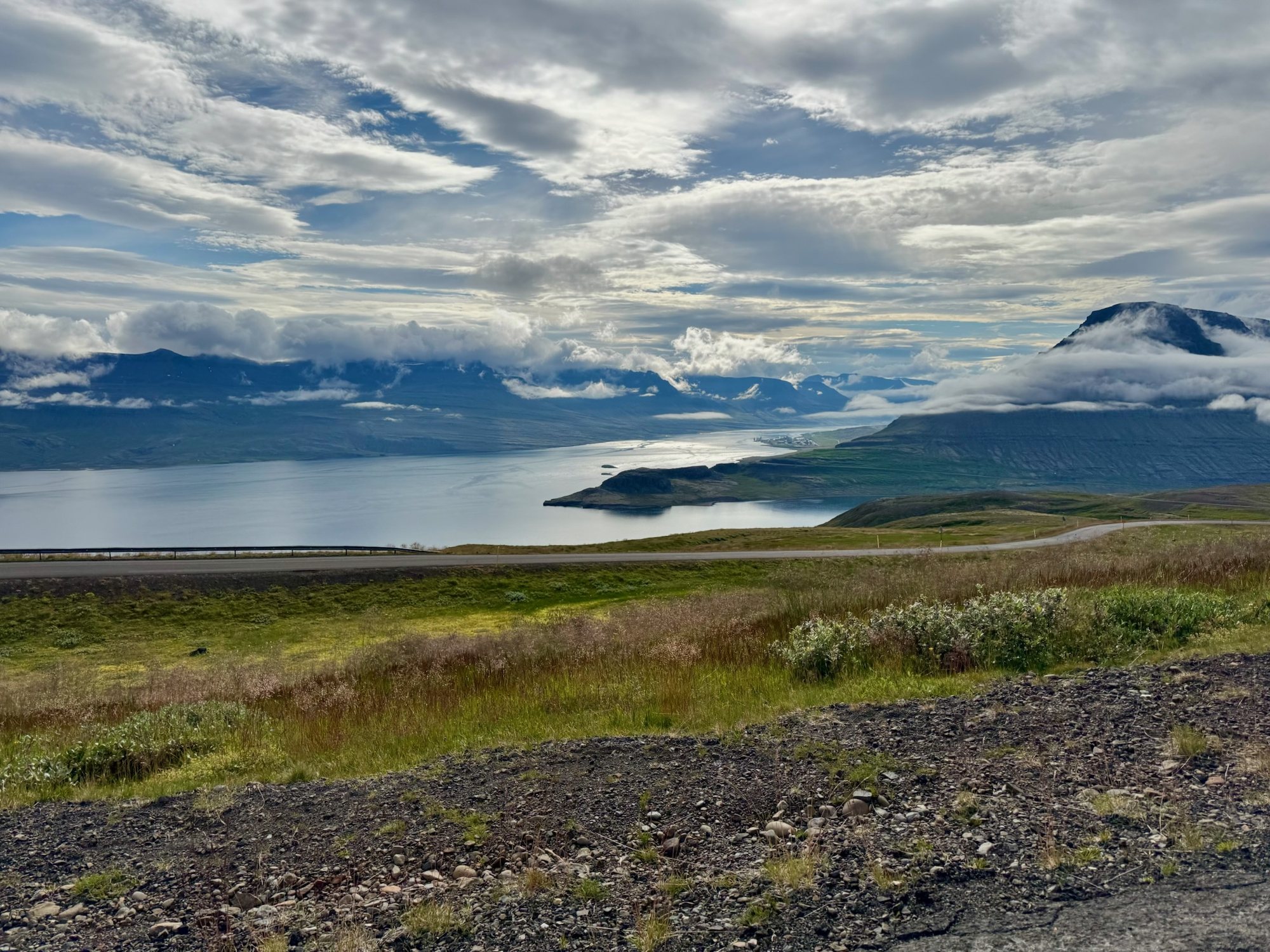 Driving through the scenic eastern fjords of Iceland