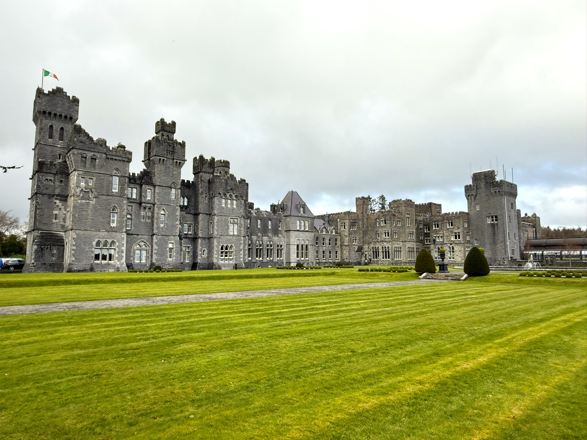 Ashford Castle estate reflected in Lough Corrib