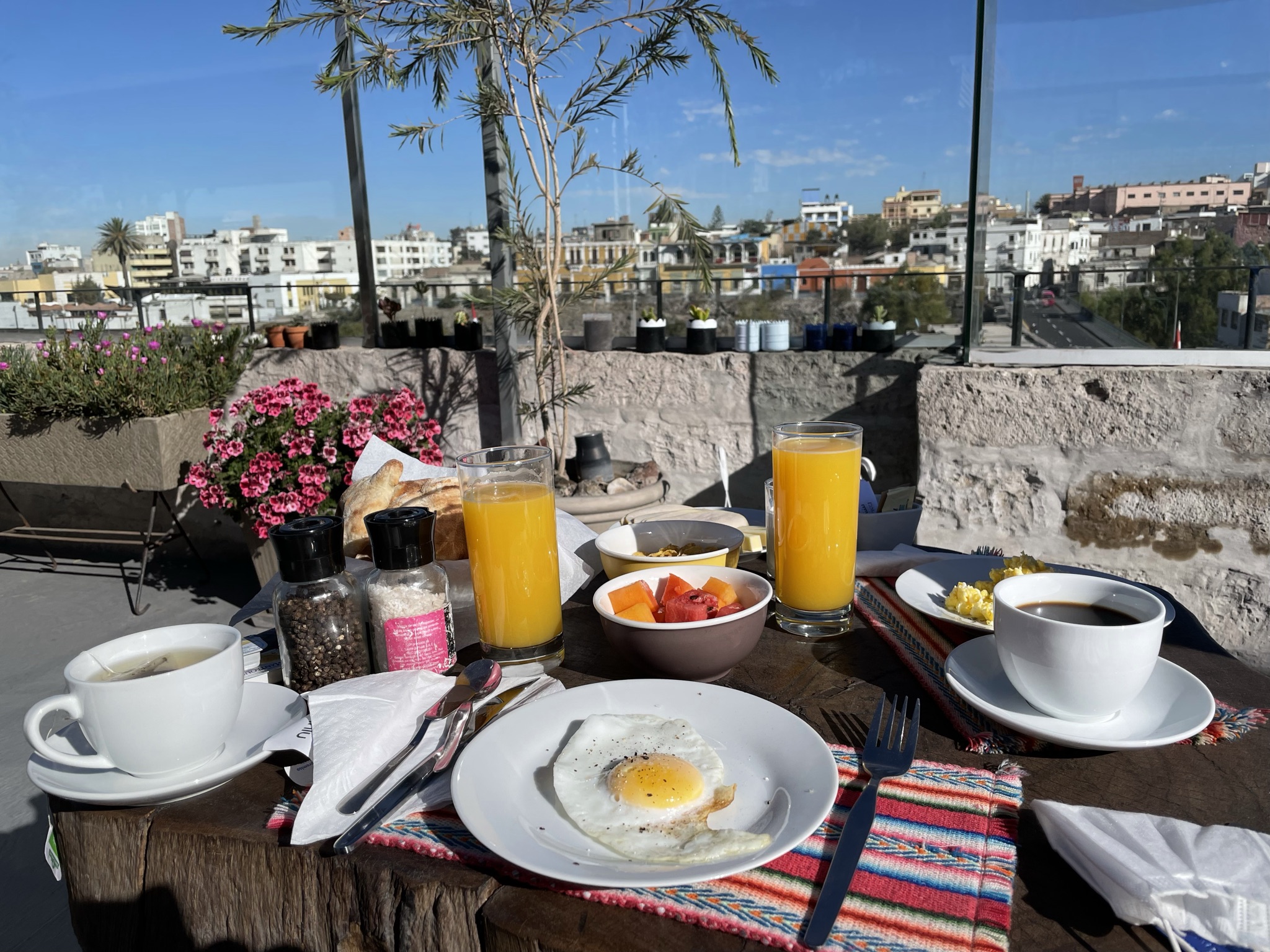 Rooftop breakfast at Palla Boutique Hotel, Arequipa
